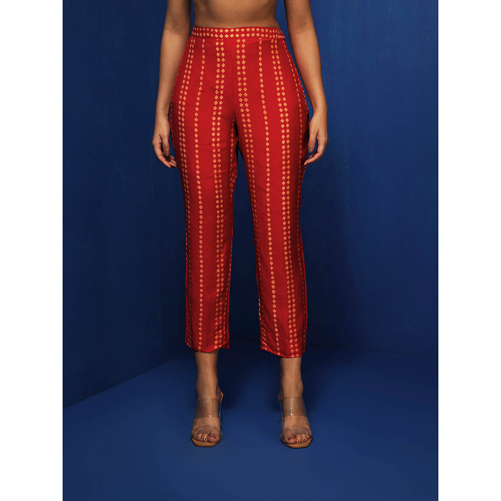Krishna Mehta Red Printed Pant