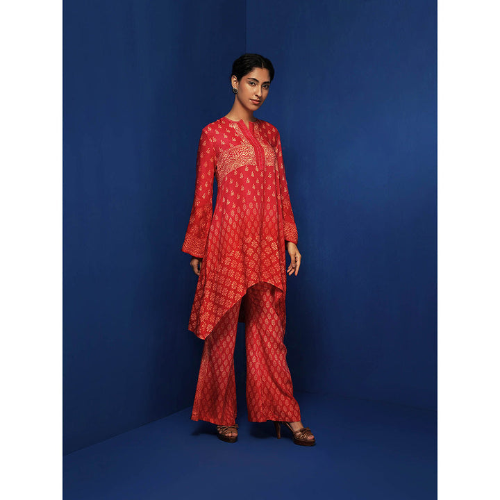 Krishna Mehta Red Printed Pant