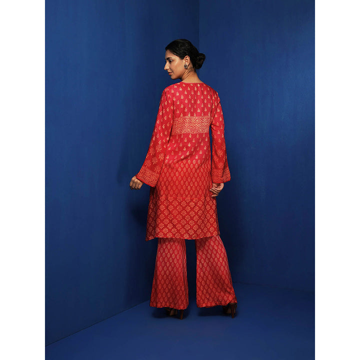 Krishna Mehta Red Printed Pant