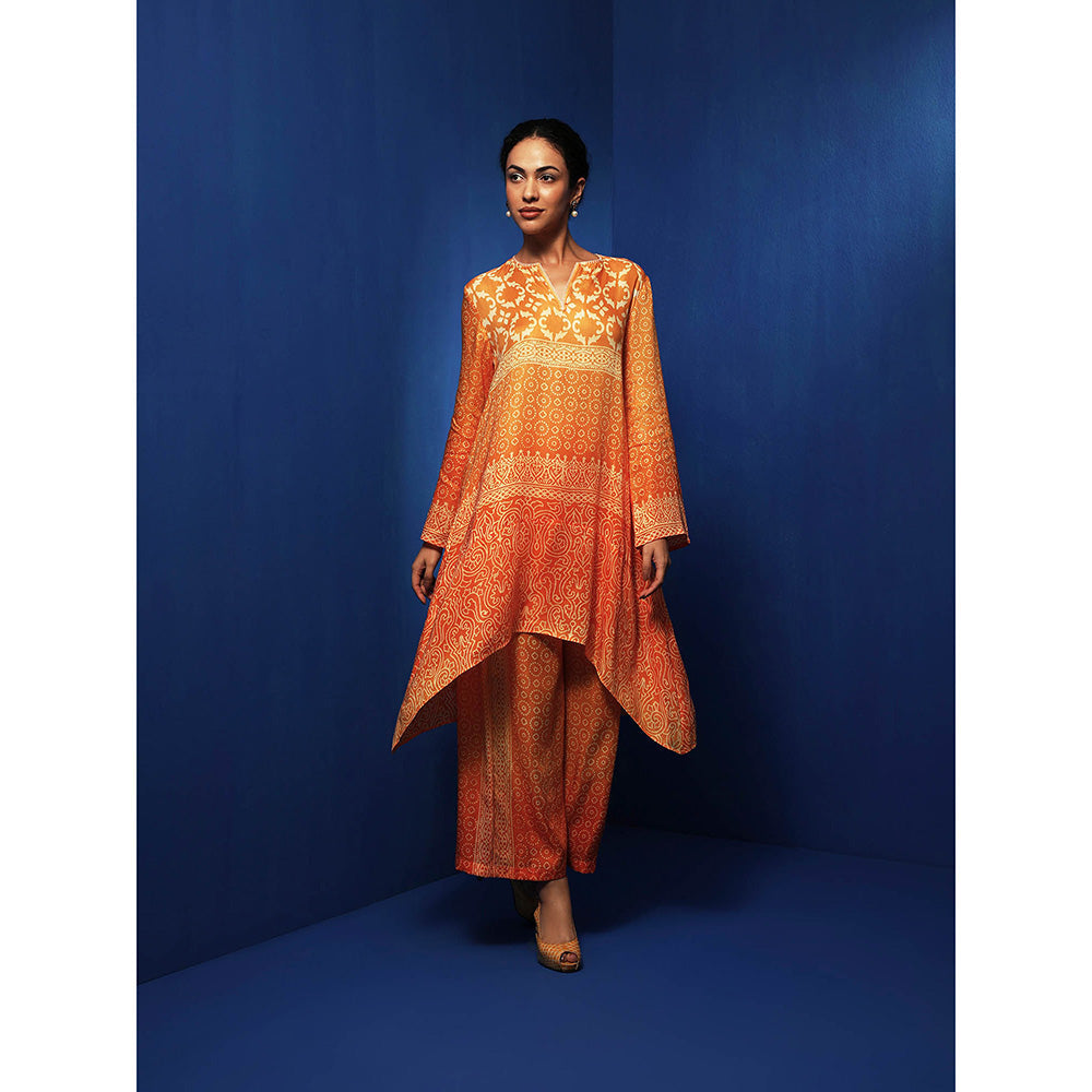 Krishna Mehta Orange Printed Full Sleeves Tunic