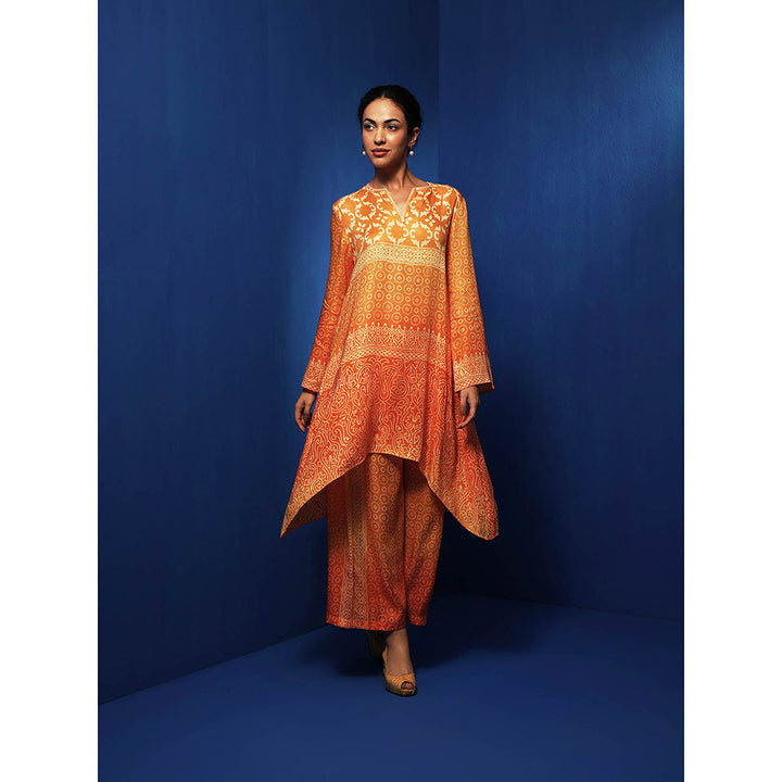 Krishna Mehta Orange Printed Full Sleeves Tunic