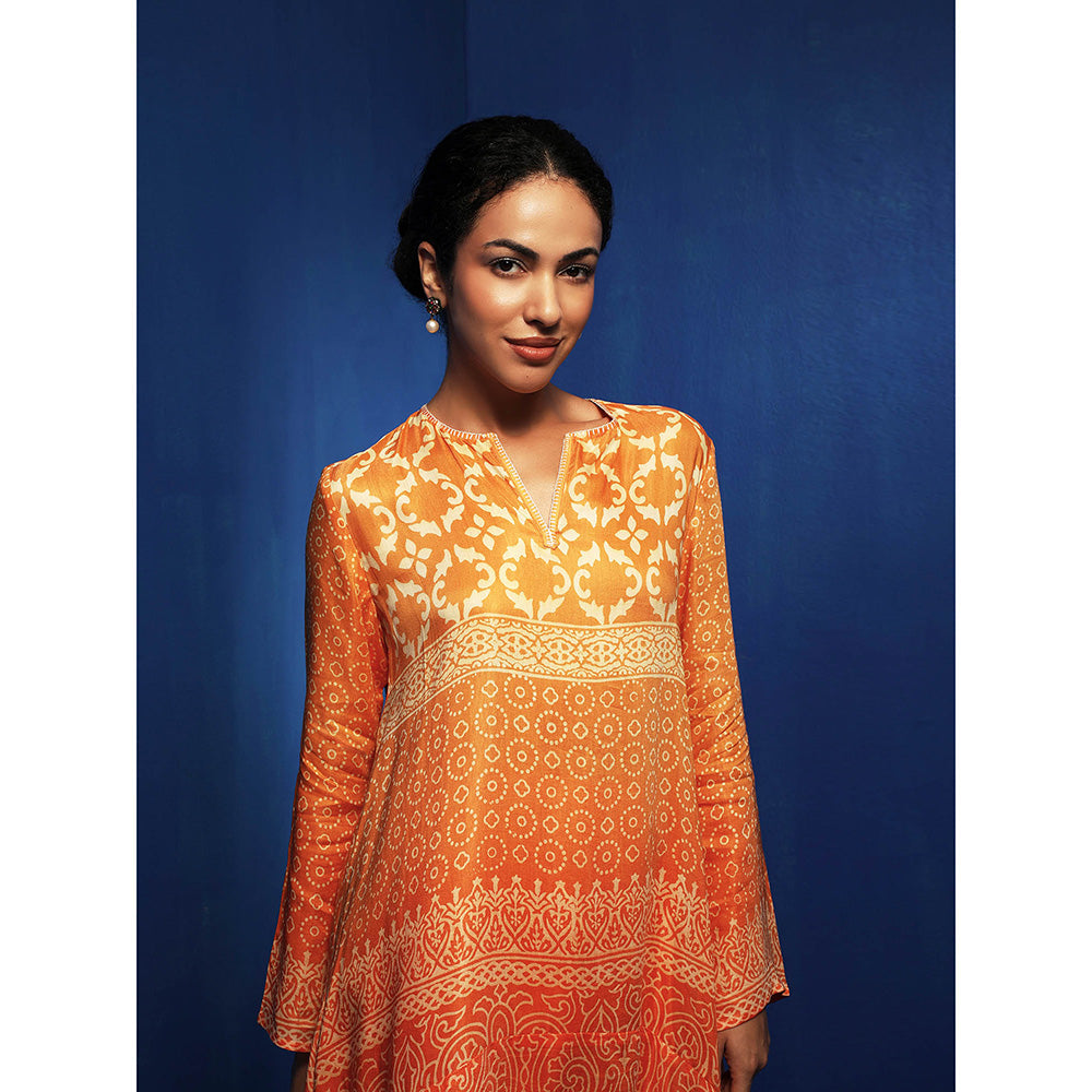 Krishna Mehta Orange Printed Full Sleeves Tunic