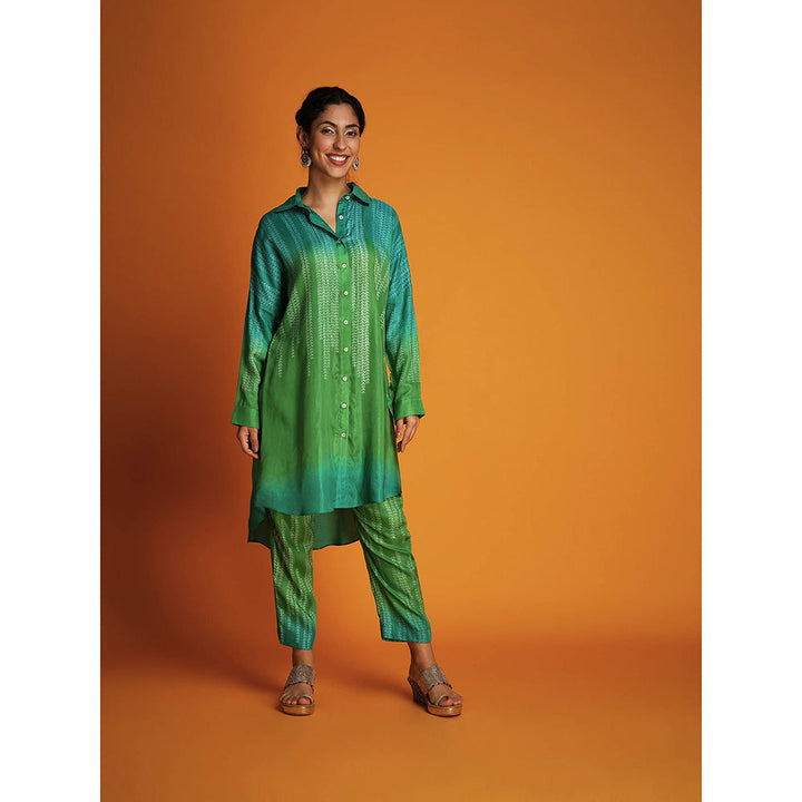 Krishna Mehta Green Full Sleeves Co-Ord (Set of 2)