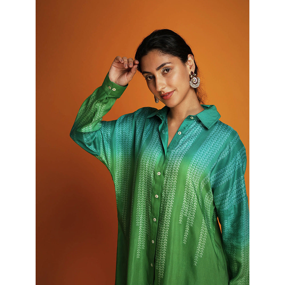 Krishna Mehta Green Full Sleeves Co-Ord (Set of 2)