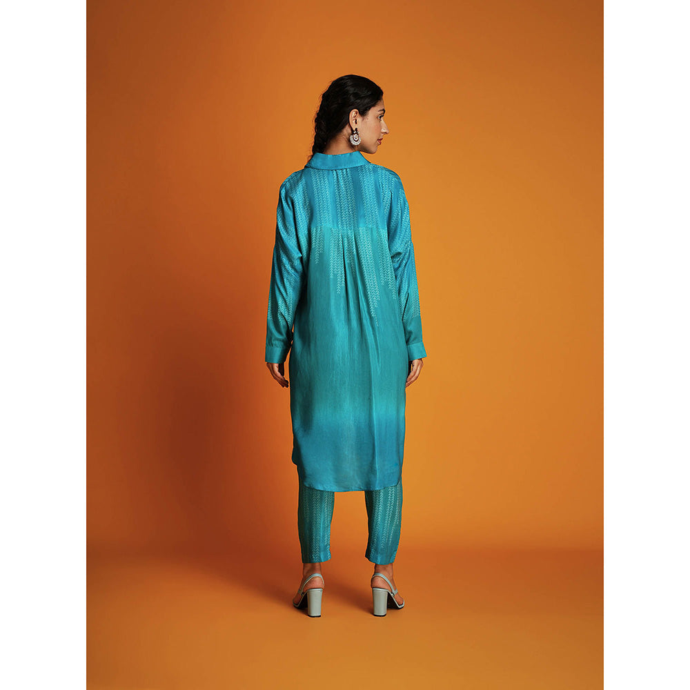 Krishna Mehta Teal Full Sleeves Co-Ord (Set of 2)