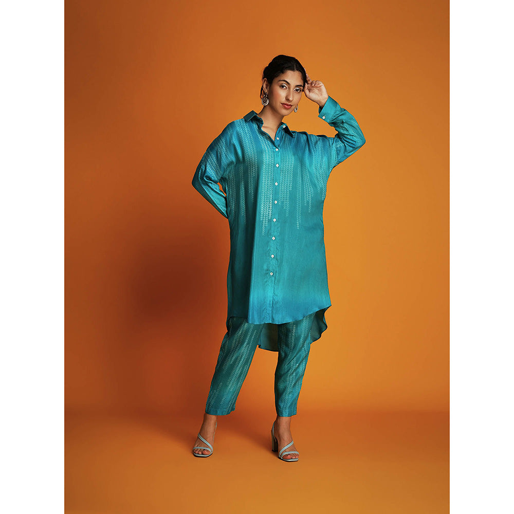 Krishna Mehta Teal Full Sleeves Co-Ord (Set of 2)