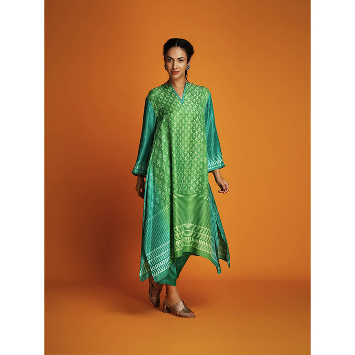 Krishna Mehta Green Printed Full Sleeves Co-Ord (Set of 2)