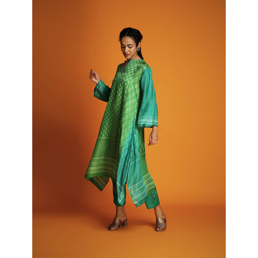 Krishna Mehta Green Printed Full Sleeves Co-Ord (Set of 2)