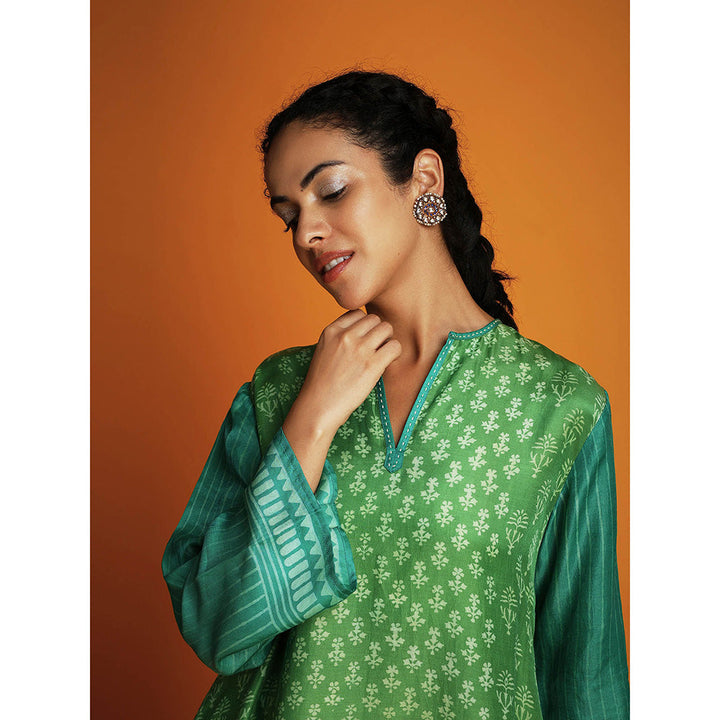 Krishna Mehta Green Printed Full Sleeves Co-Ord (Set of 2)