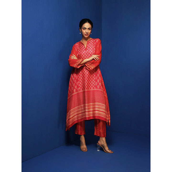 Krishna Mehta Red Printed Full Sleeves Tunic