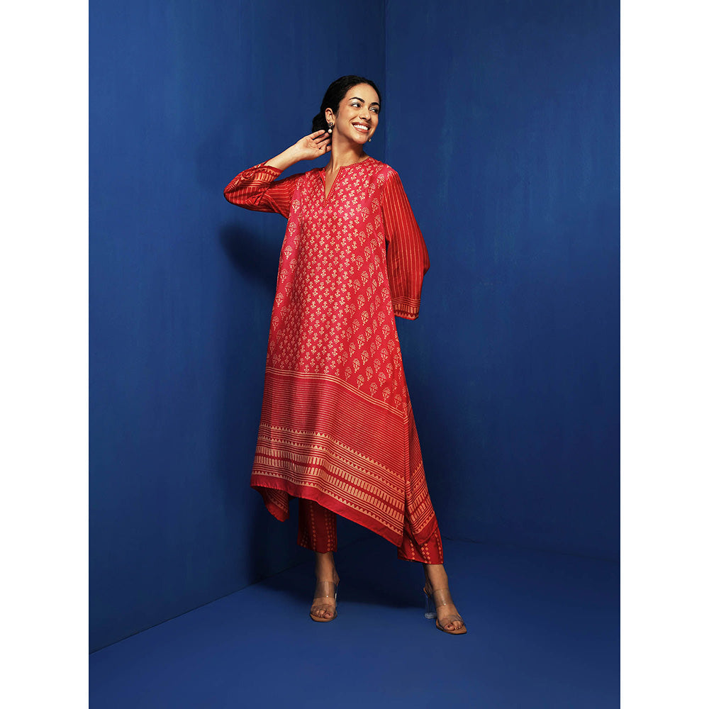 Krishna Mehta Red Printed Full Sleeves Tunic