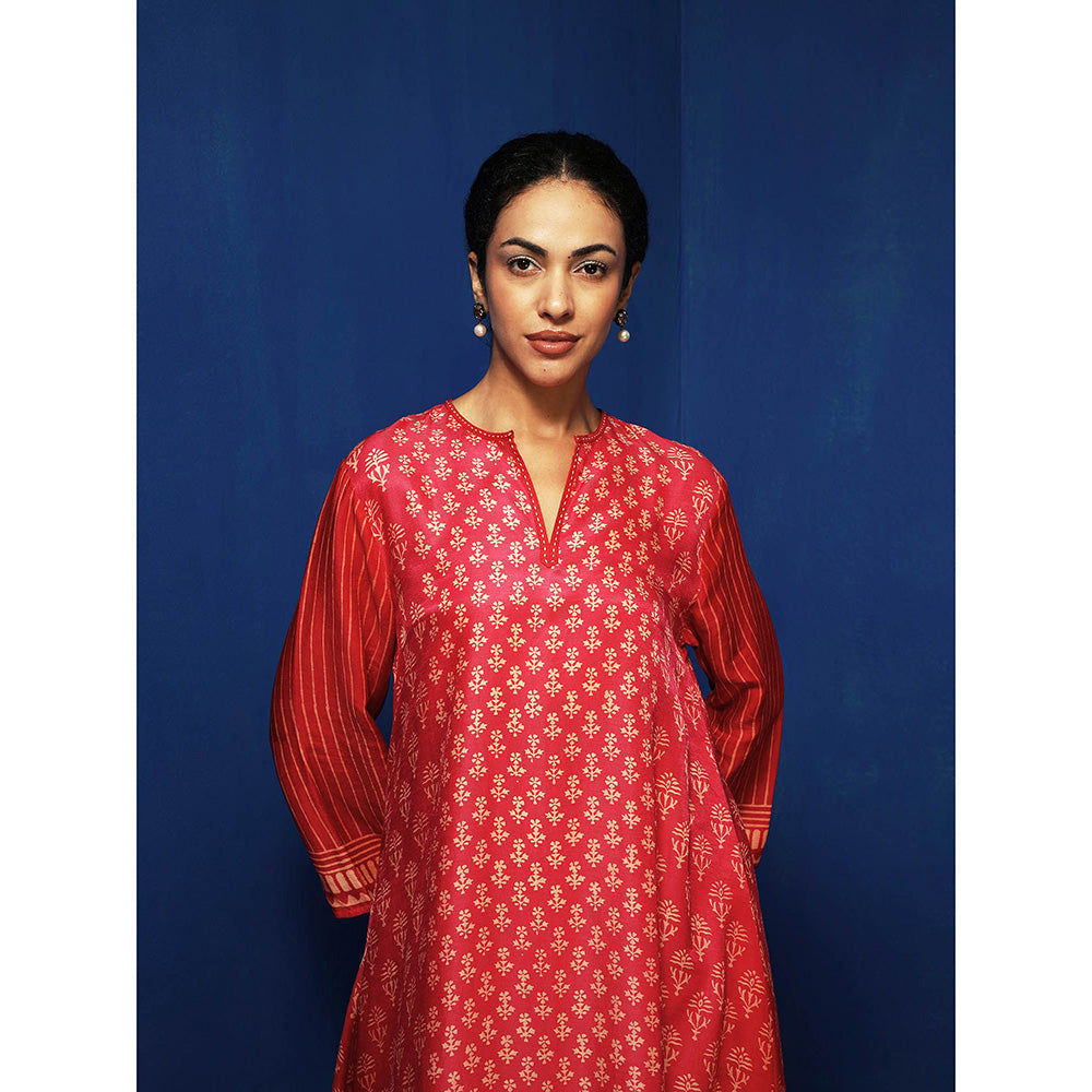 Krishna Mehta Red Printed Full Sleeves Tunic