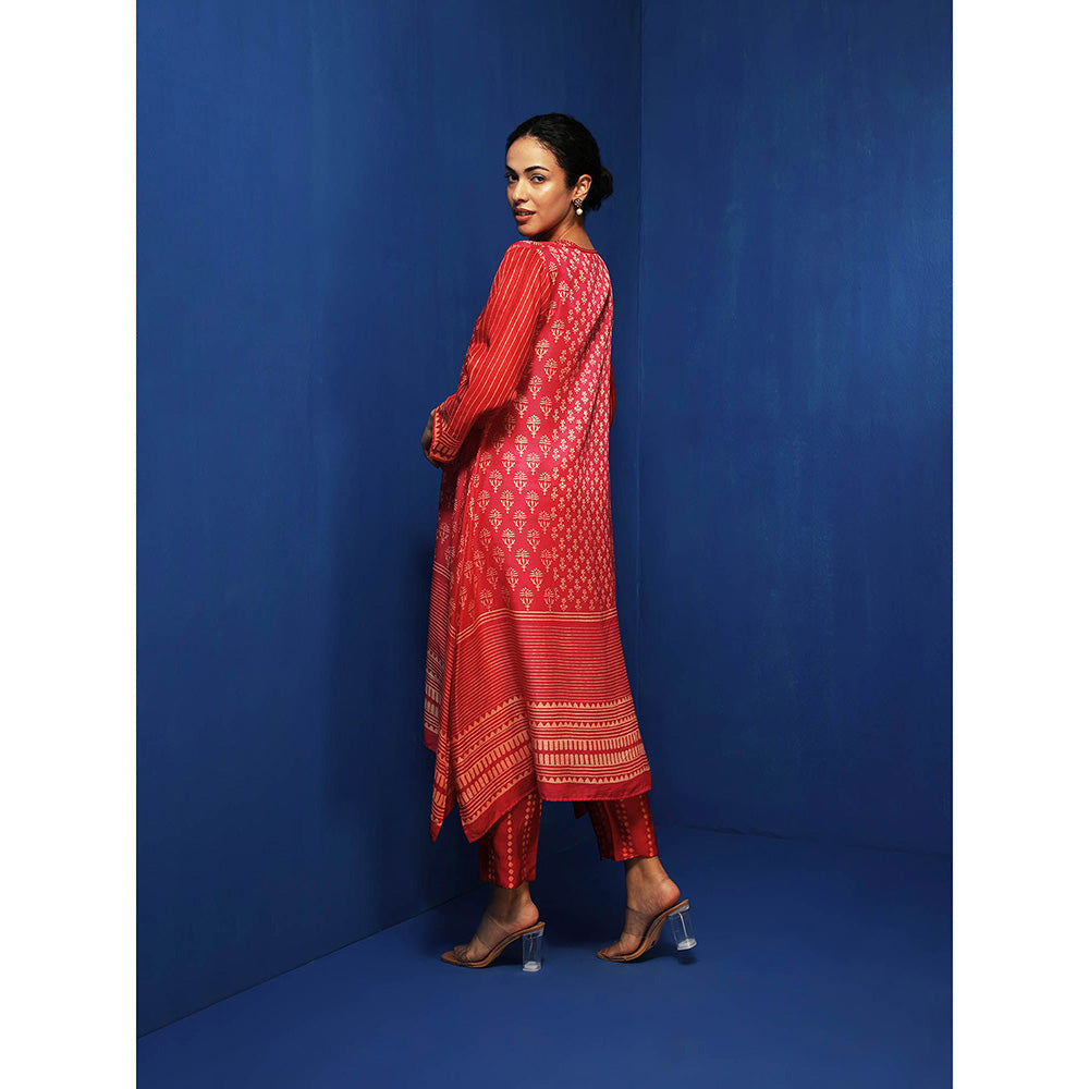 Krishna Mehta Red Printed Full Sleeves Tunic