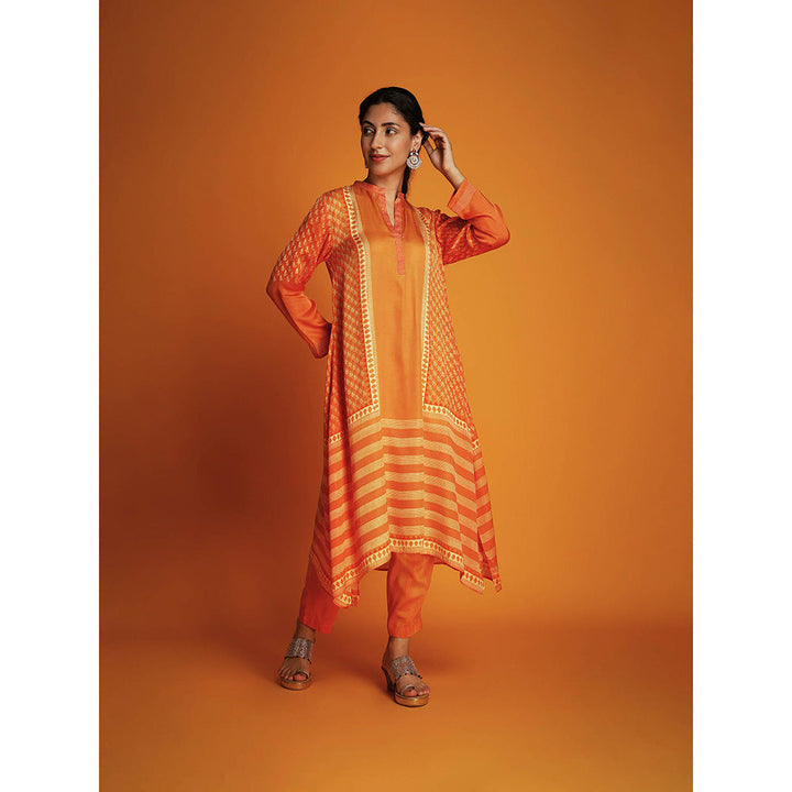 Krishna Mehta Orange Printed Full Sleeves Co-Ord (Set of 2)