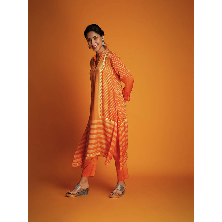 Krishna Mehta Orange Printed Full Sleeves Co-Ord (Set of 2)