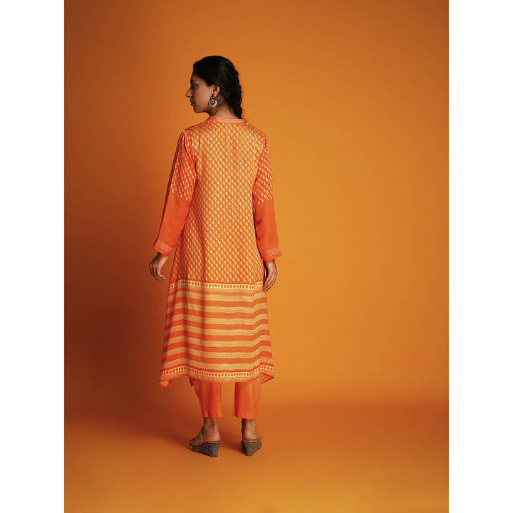 Krishna Mehta Orange Printed Full Sleeves Co-Ord (Set of 2)