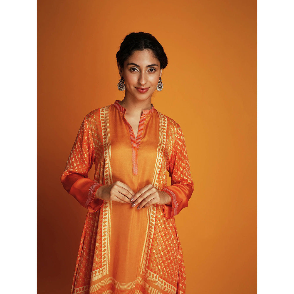 Krishna Mehta Orange Printed Full Sleeves Co-Ord (Set of 2)