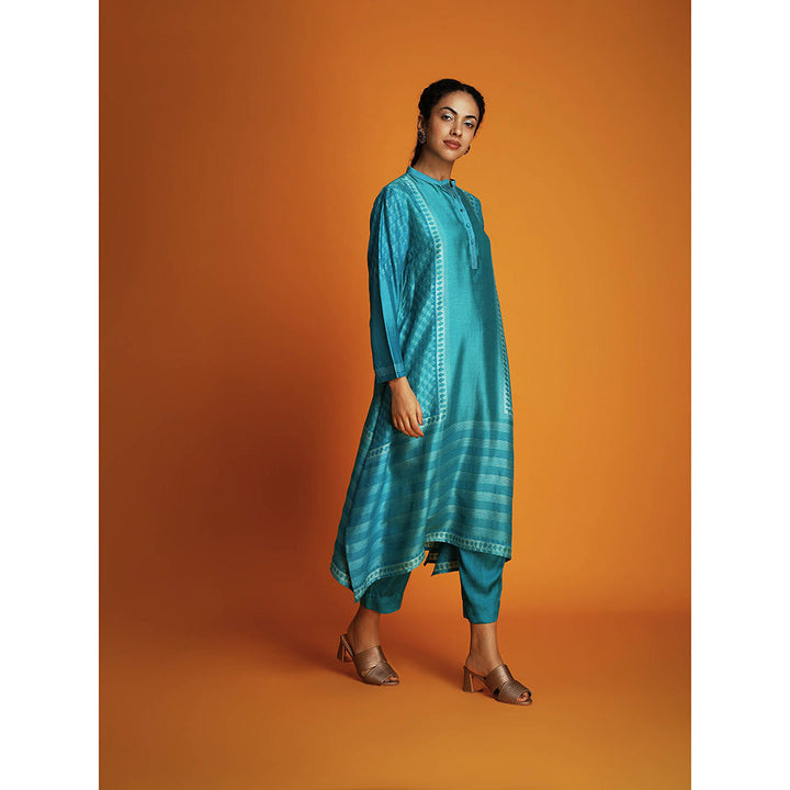 Krishna Mehta Teal Printed Full Sleeves Co-Ord (Set of 2)