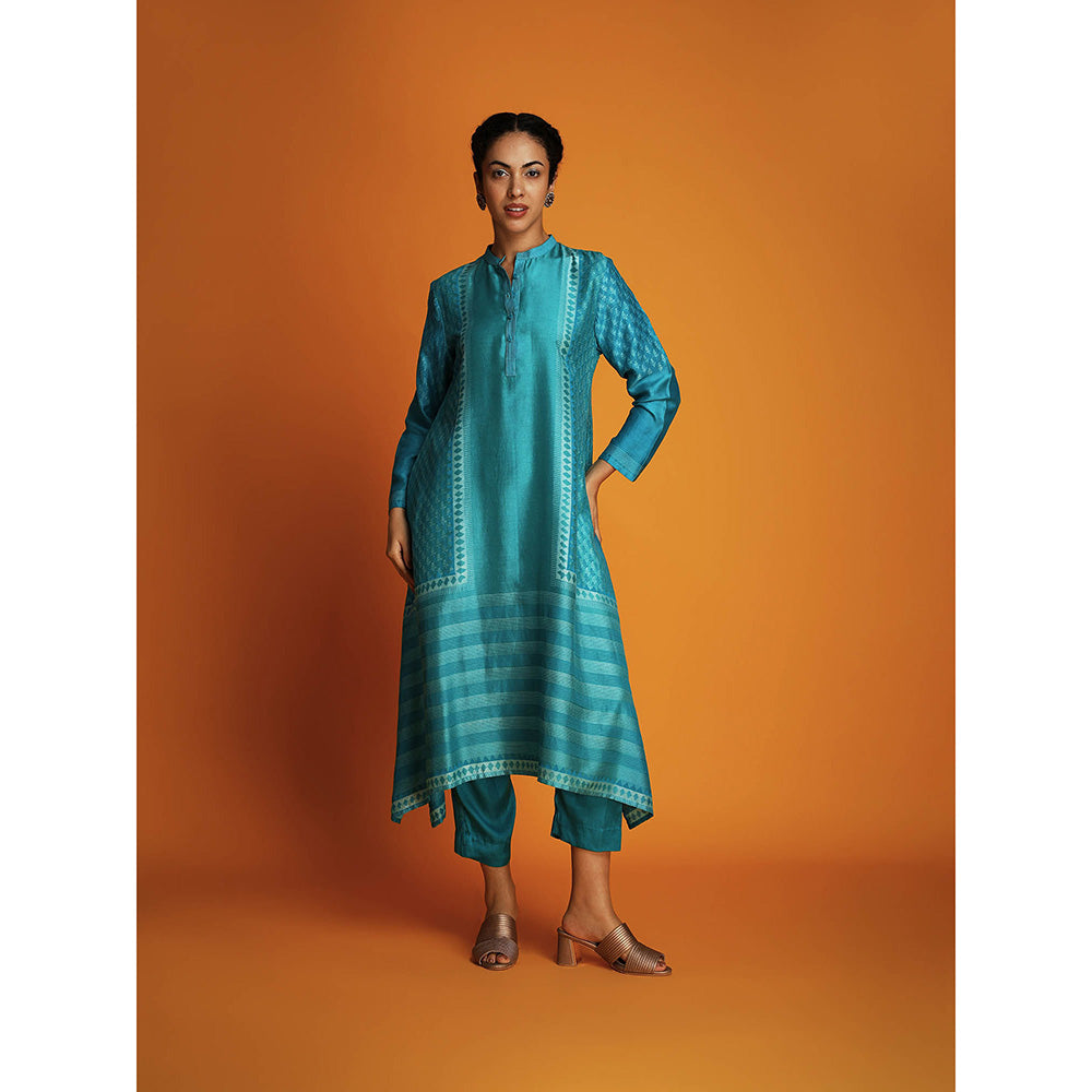 Krishna Mehta Teal Printed Full Sleeves Co-Ord (Set of 2)