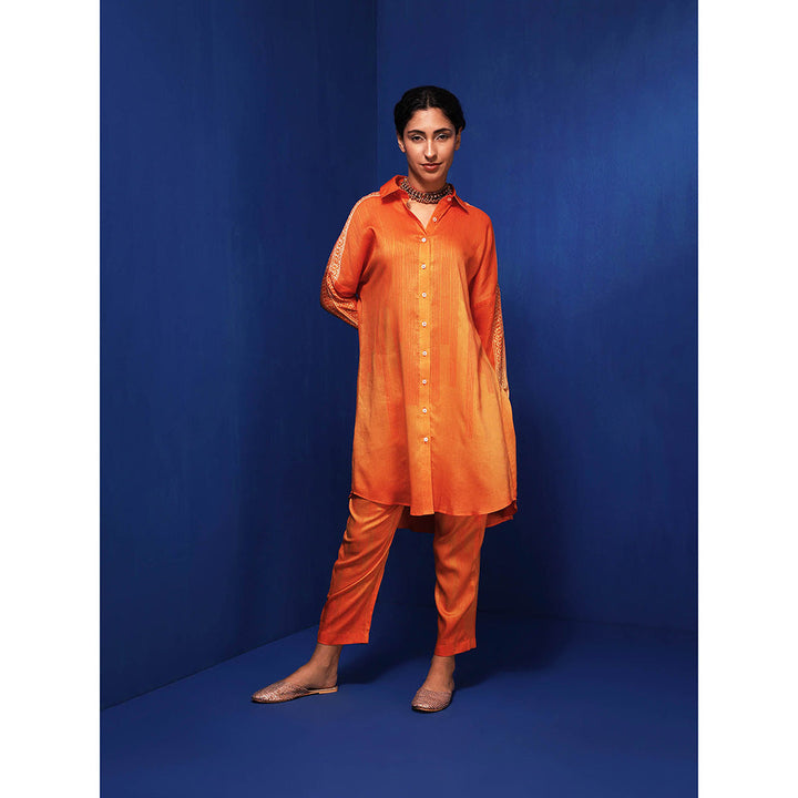 Krishna Mehta Orange Stripes Full Sleeves Co-Ord (Set of 2)