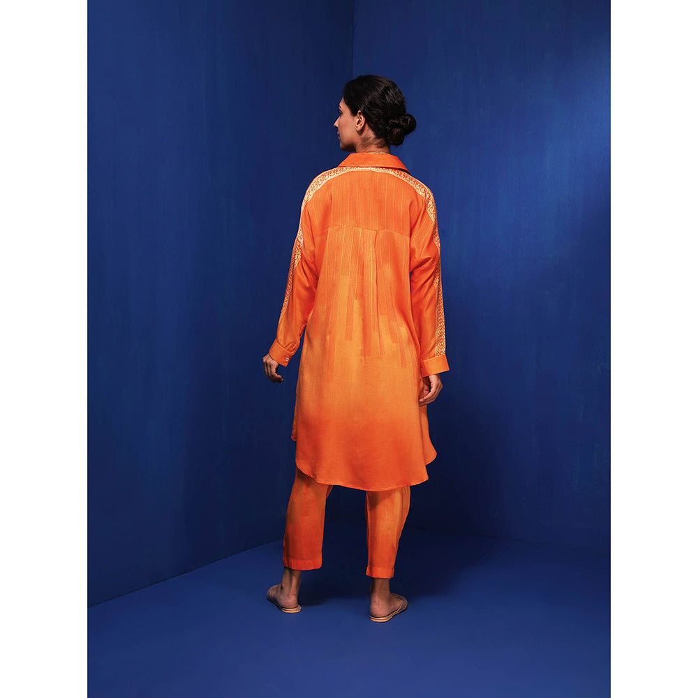 Krishna Mehta Orange Stripes Full Sleeves Co-Ord (Set of 2)