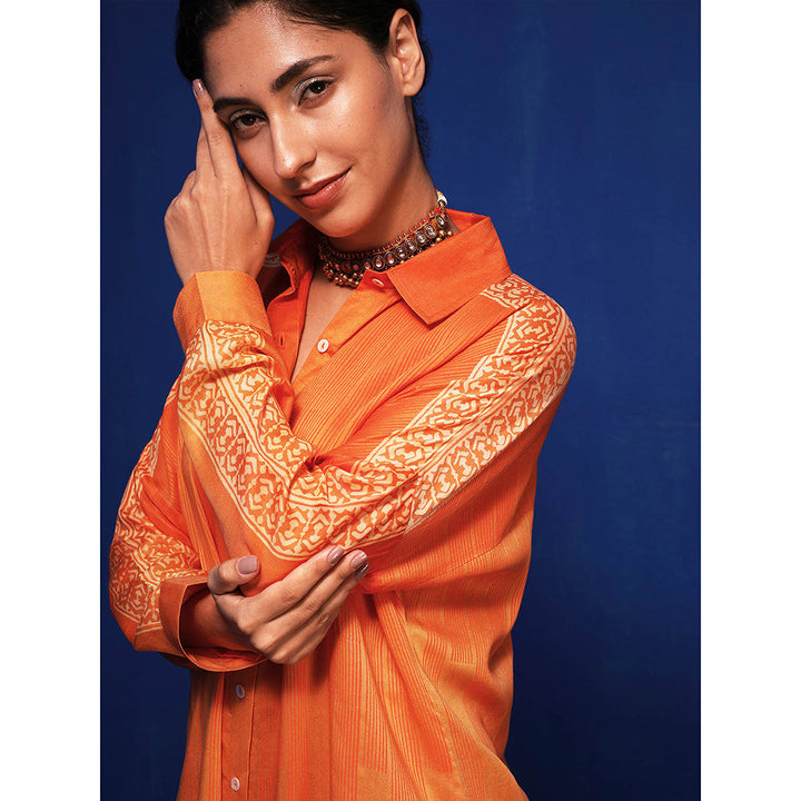 Krishna Mehta Orange Stripes Full Sleeves Co-Ord (Set of 2)