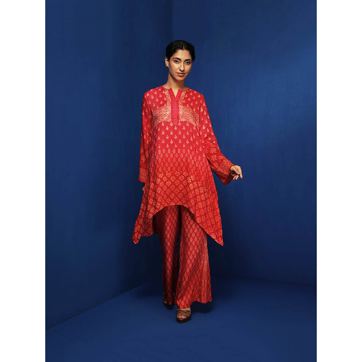 Krishna Mehta Red Printed Full Sleeves Tunic