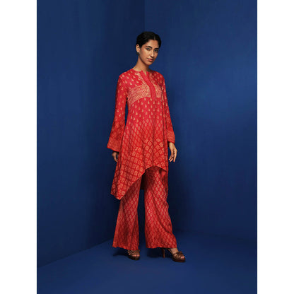 Krishna Mehta Red Printed Full Sleeves Tunic