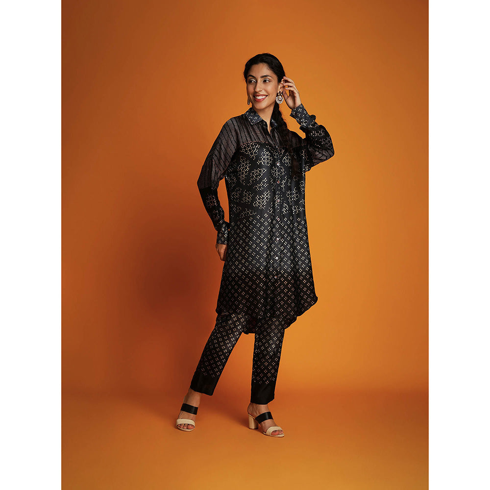 Krishna Mehta Black Printed Full Sleeves Co-Ord (Set of 2)