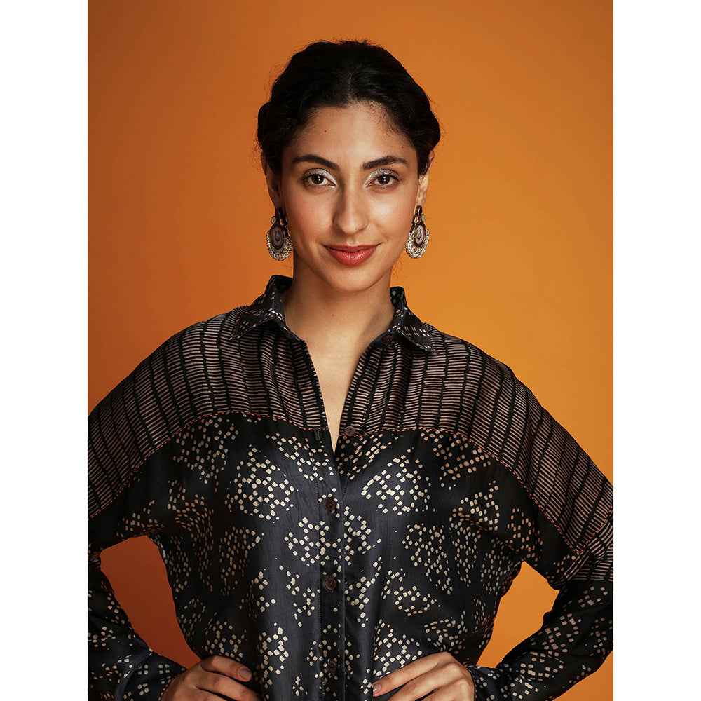 Krishna Mehta Black Printed Full Sleeves Co-Ord (Set of 2)