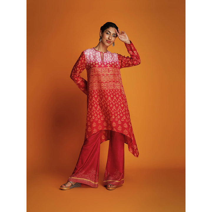 Krishna Mehta Red Printed Full Sleeves Co-Ord (Set of 2)