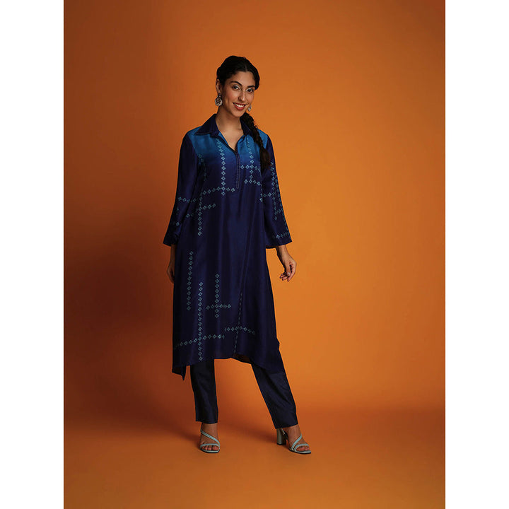 Krishna Mehta Blue Printed Full Sleeves Co-Ord (Set of 2)