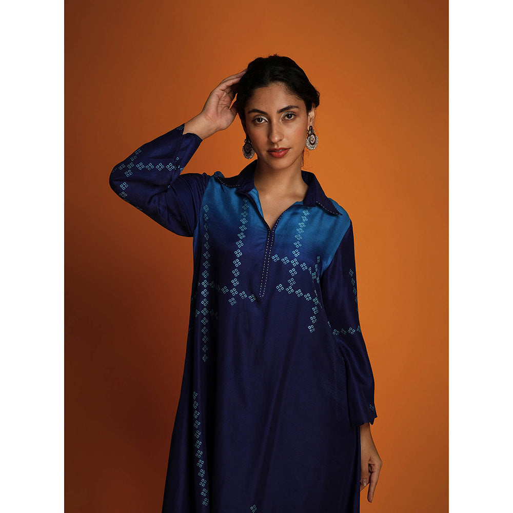 Krishna Mehta Blue Printed Full Sleeves Co-Ord (Set of 2)