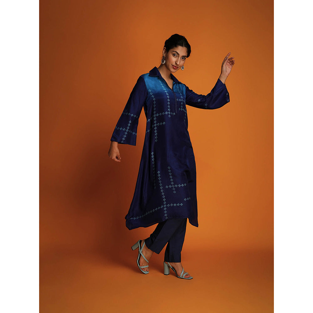 Krishna Mehta Blue Printed Full Sleeves Co-Ord (Set of 2)