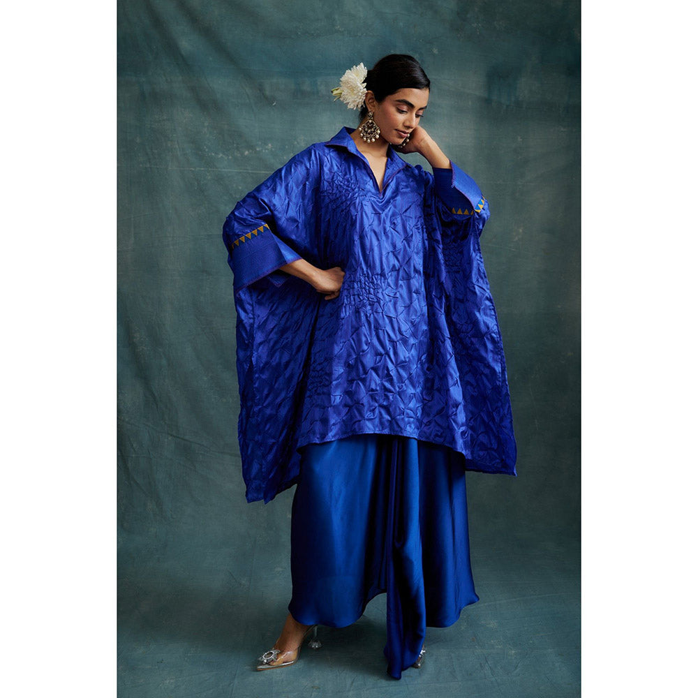 Krishna Mehta Blue Knotted Bandhej Embroidered Kaftan and Skirt (Set of 2)
