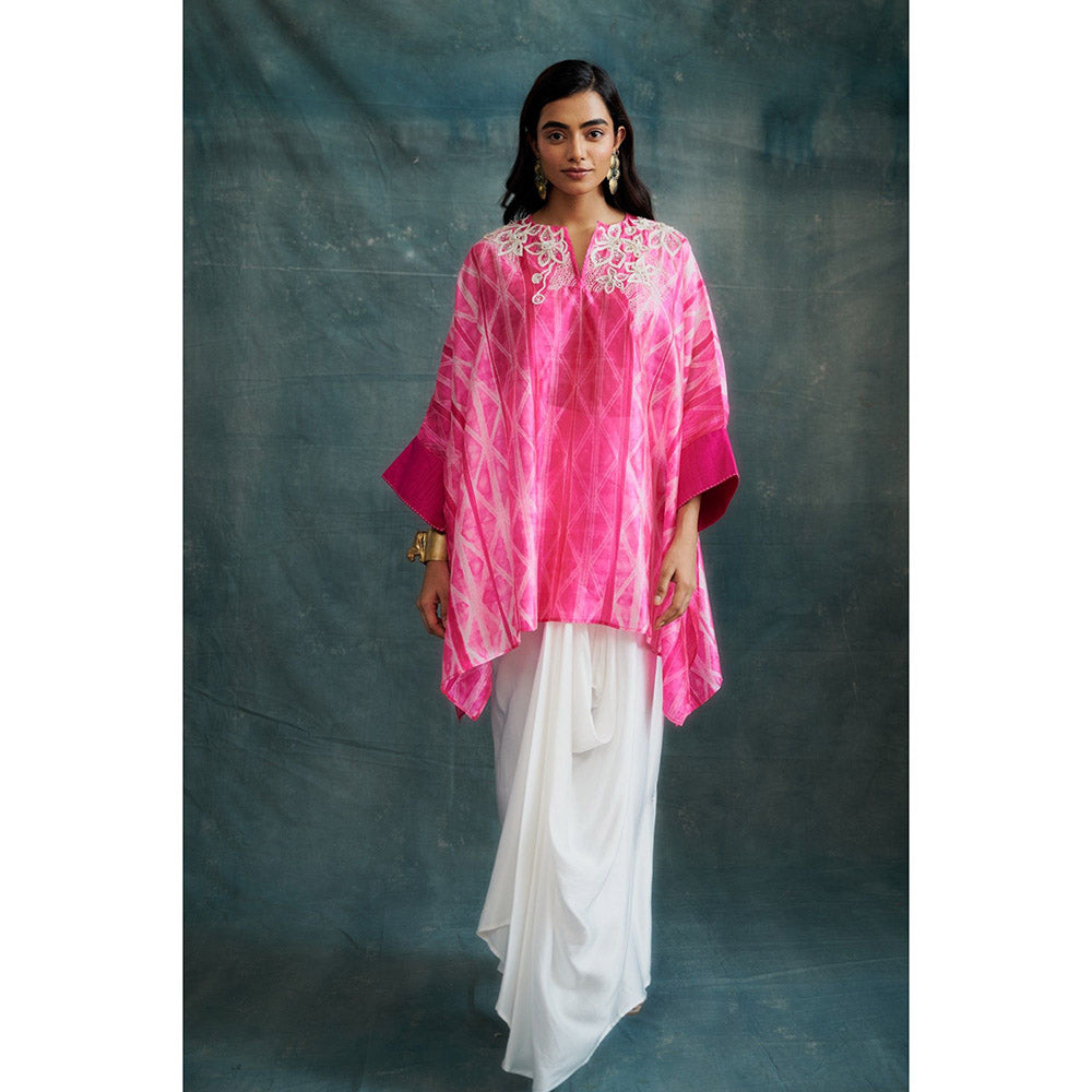Krishna Mehta Hot Pink Embroidered Kaftan and Skirt (Set of 2)