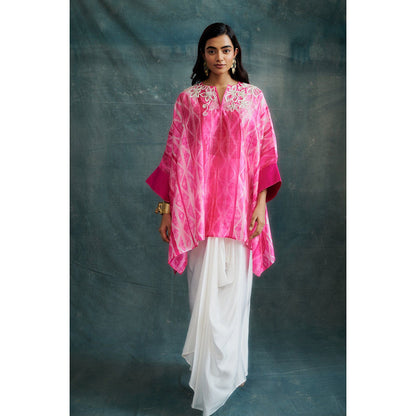 Krishna Mehta Hot Pink Embroidered Kaftan and Skirt (Set of 2)