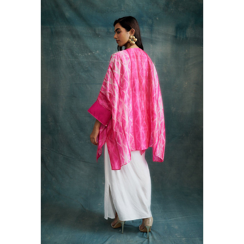 Krishna Mehta Hot Pink Embroidered Kaftan and Skirt (Set of 2)