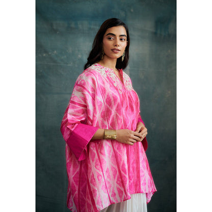 Krishna Mehta Hot Pink Embroidered Kaftan and Skirt (Set of 2)