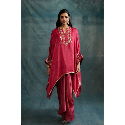Krishna Mehta Pink Gota Embroidered Kaftan and Skirt (Set of 2)