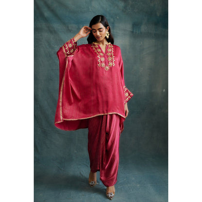 Krishna Mehta Pink Gota Embroidered Kaftan and Skirt (Set of 2)