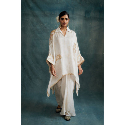 Krishna Mehta Ivory Gota Embroidered Kaftan and Skirt (Set of 2)