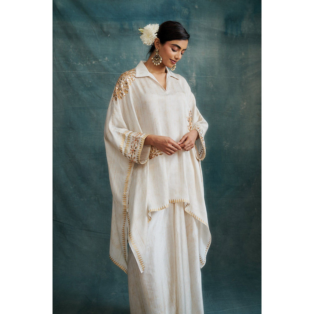 Krishna Mehta Ivory Gota Embroidered Kaftan and Skirt (Set of 2)