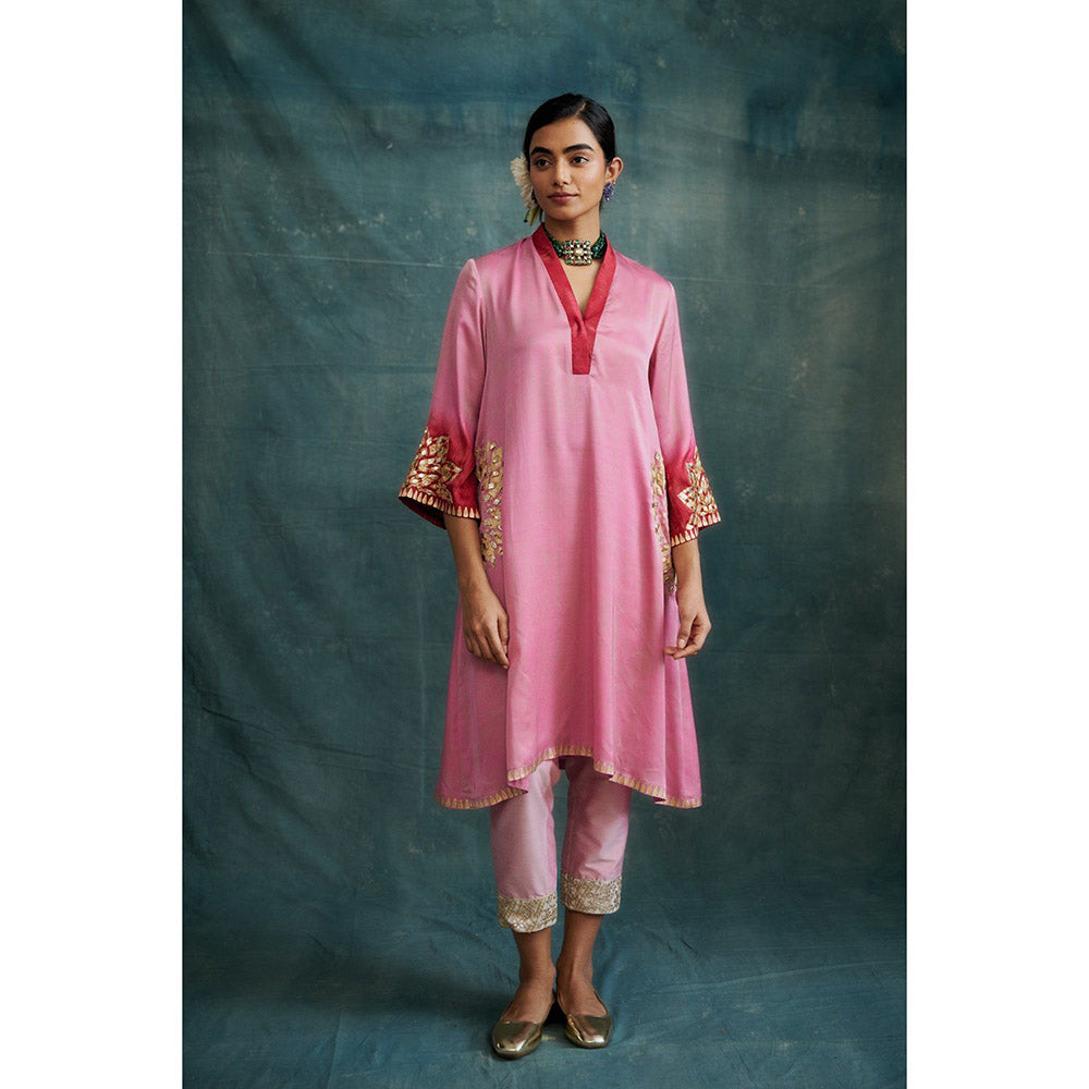 Krishna Mehta Pink Shaded Embroidered Gota Kurta and Pant (Set of 2)