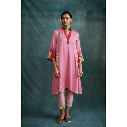 Krishna Mehta Pink Shaded Embroidered Gota Kurta and Pant (Set of 2)