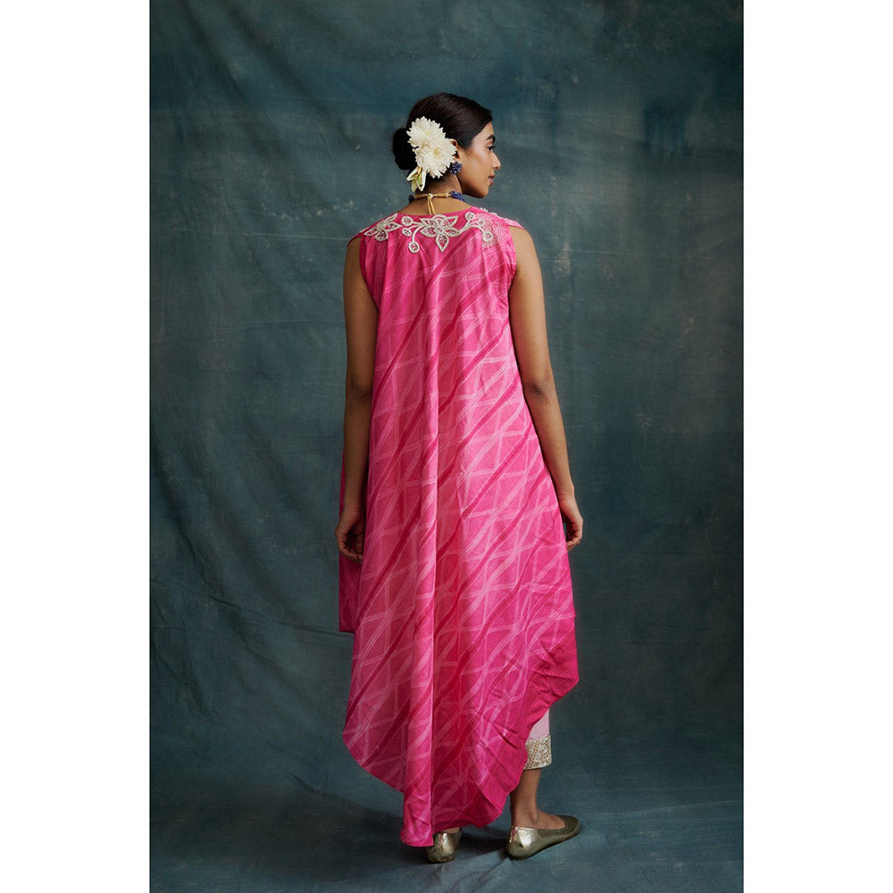 Krishna Mehta Fuchsia Pink Embroidered V Neck Kurta and Pant (Set of 2)