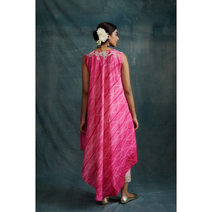 Krishna Mehta Fuchsia Pink Embroidered V Neck Kurta and Pant (Set of 2)