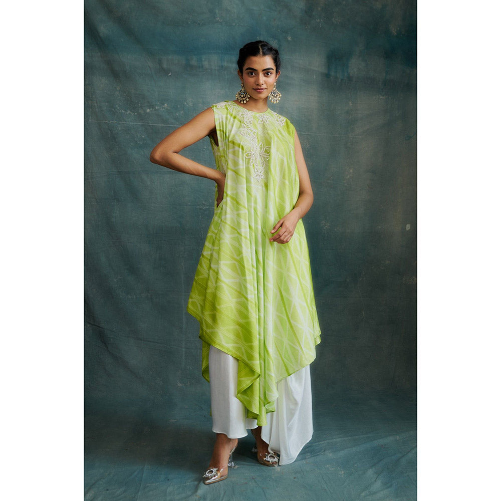 Krishna Mehta Lime Green Embroidered Kurta and Skirt (Set of 2)