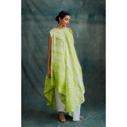 Krishna Mehta Lime Green Embroidered Kurta and Skirt (Set of 2)