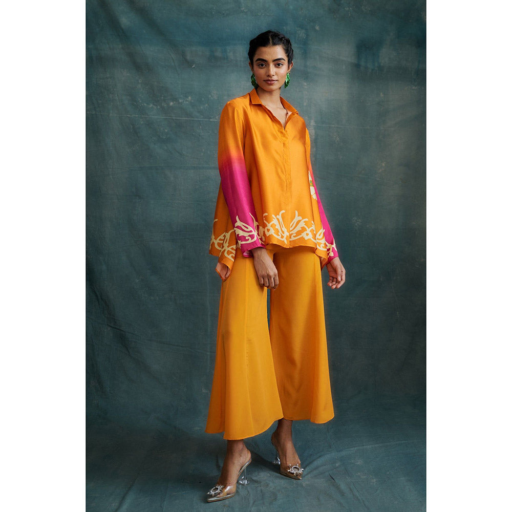 Krishna Mehta Orange Fuchsia Ombre Stylish Shirt and Palazzo (Set of 2)